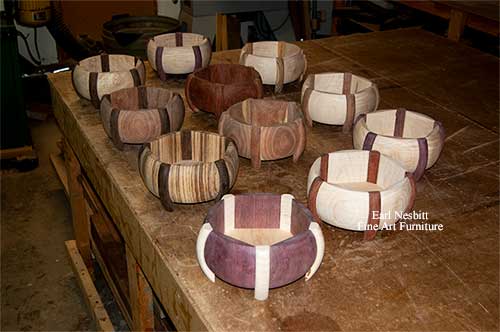 jewelry boxes without lids prior to oiling in Earl's shop